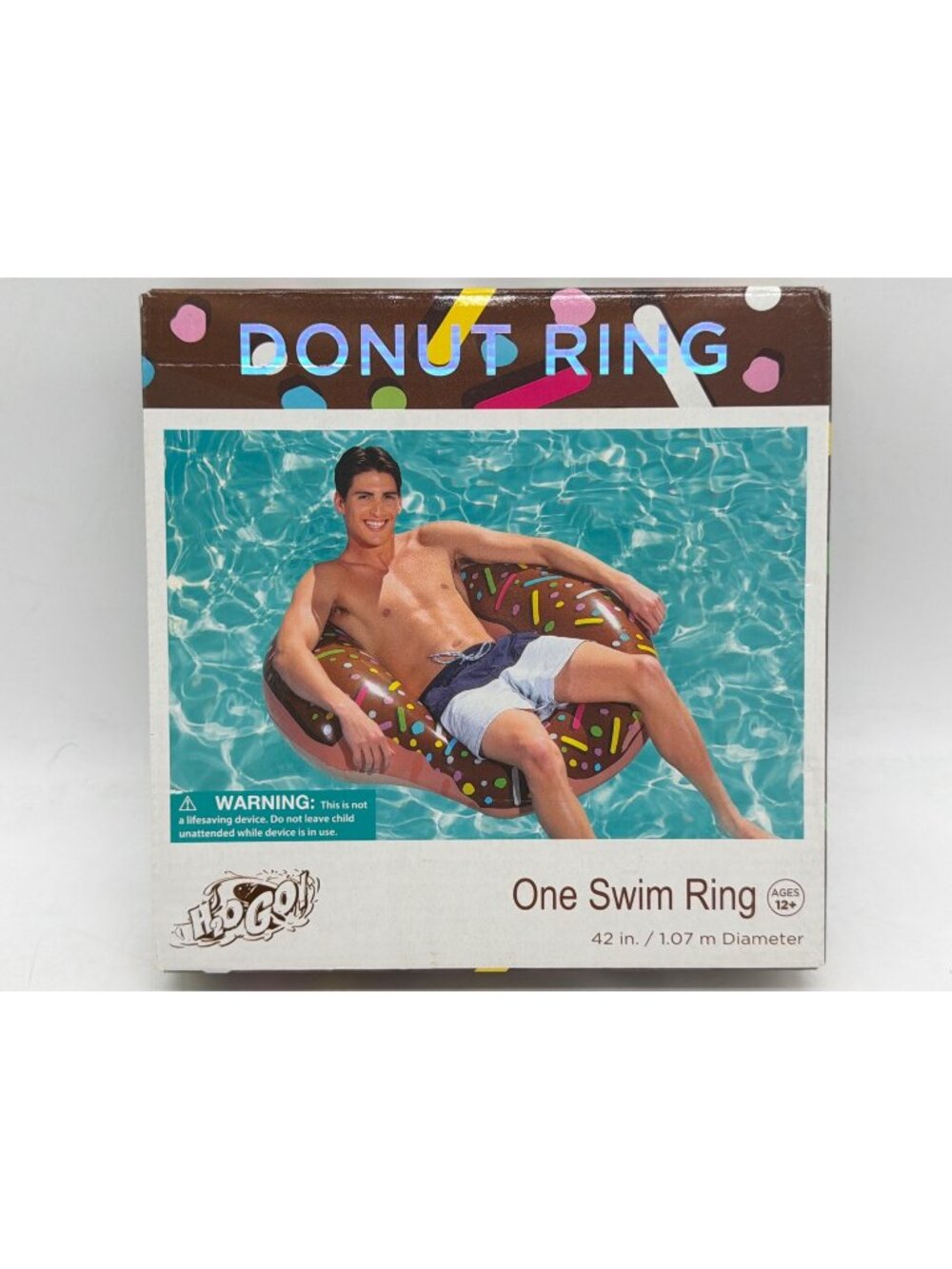 Donut-Themed Inflatable Swim Ring 42-Inch Diameter Ages 12+